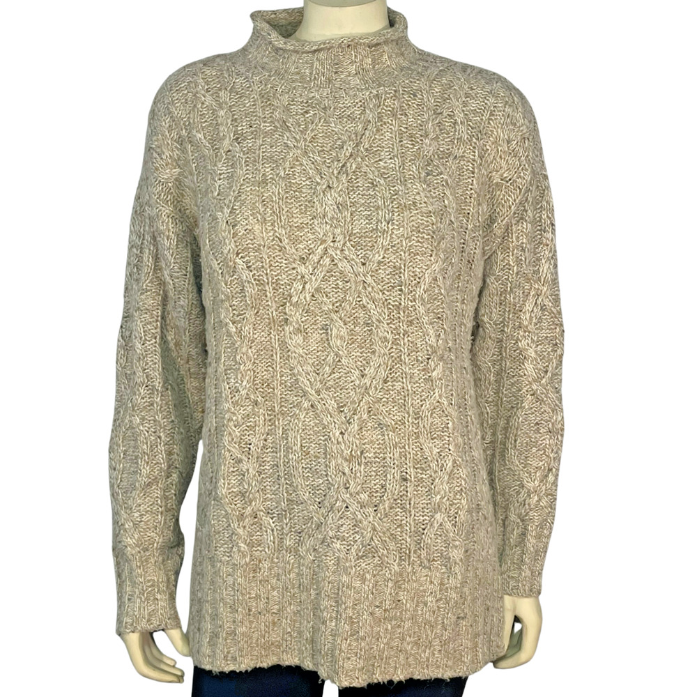 Vintage American Eagle Sz S Pullover Sweater Crew Neck Cable Knit Wool Blend Tan